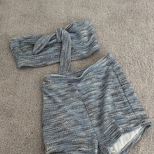 Blue and Gray Knit Two-Piece Set